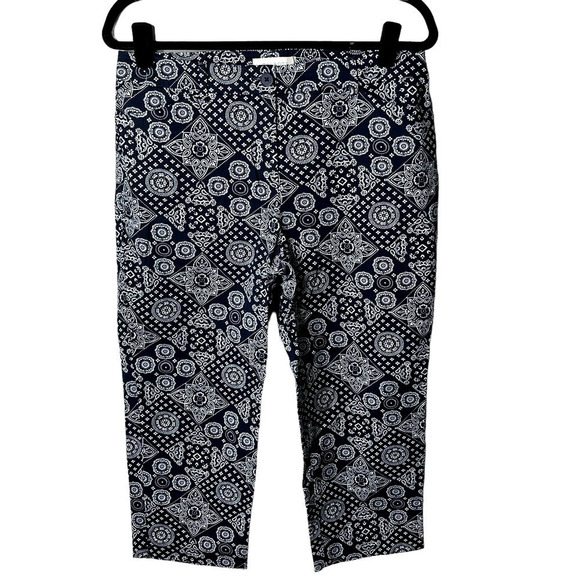 Nwt Talbots Women's Navy & White Medallion Print Cropped Chino Pants 6 Cropped - Picture 1 of 7